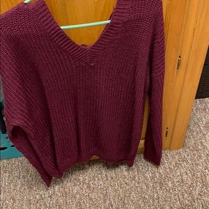 Burgundy Sweater with tie up in the back